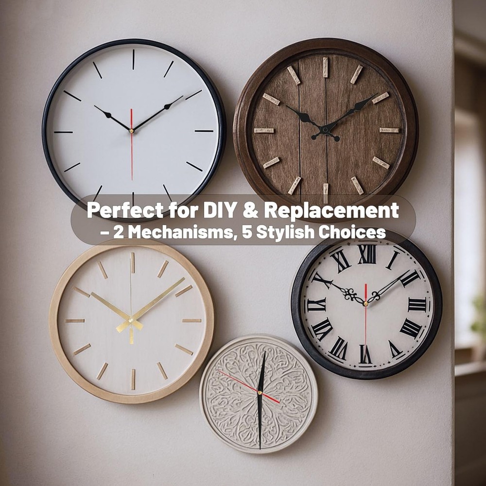 2-Pack Silent Sweep Quartz Clock Movements with 5 Versatile Clock Hands – DIY...
