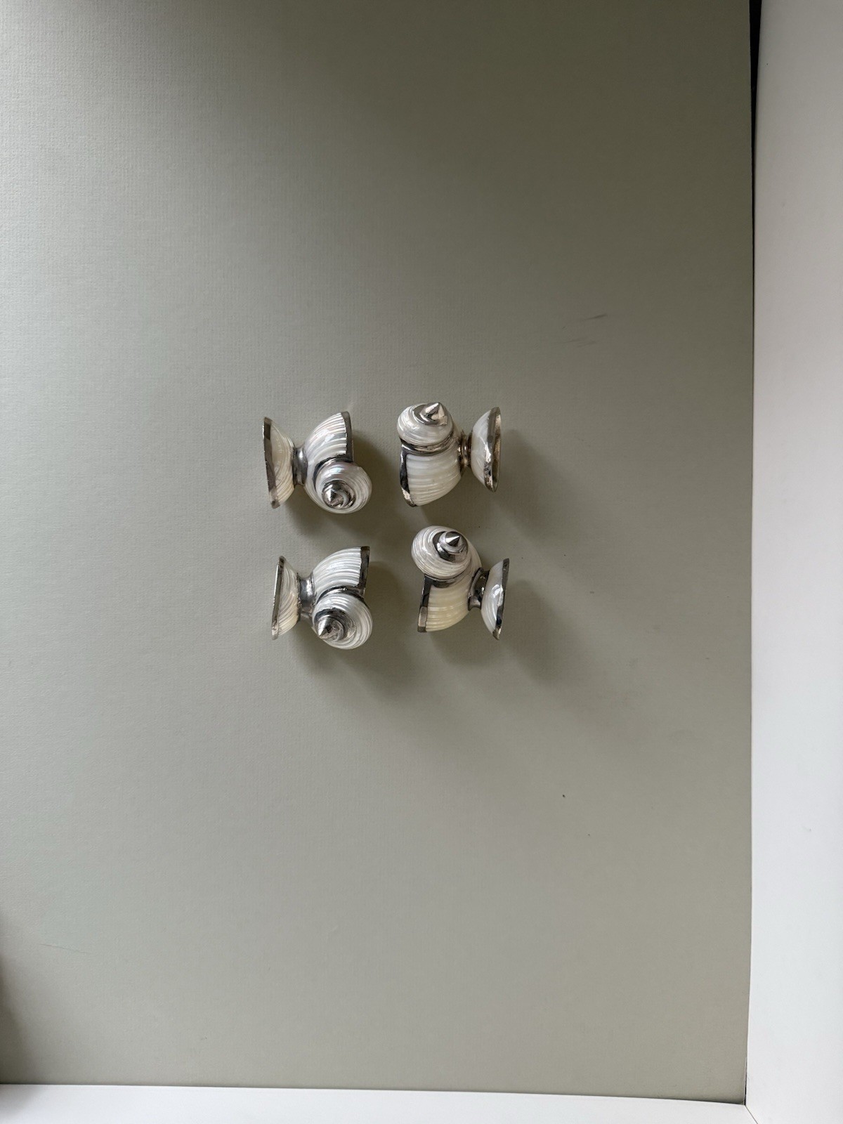 Set of 4 Antique Shell Open Salts with Mother of Pearl Spoons, Sterling Silver