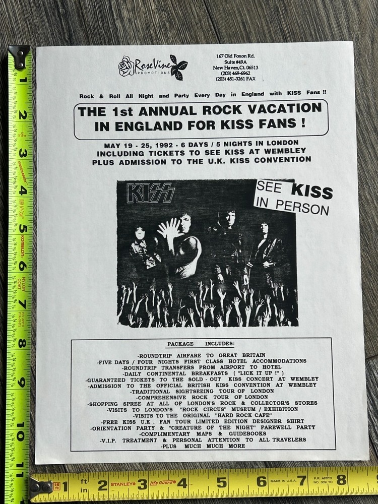 KISS Concert Ad Flyer UK Revenge Tour & Convention Package 1992 Vintage Kiss