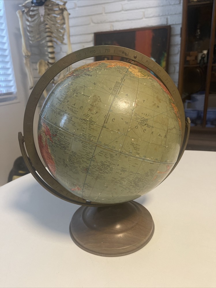 Vintage 1940’s Replogle 10" Inch Precision World Globe with Metal Base