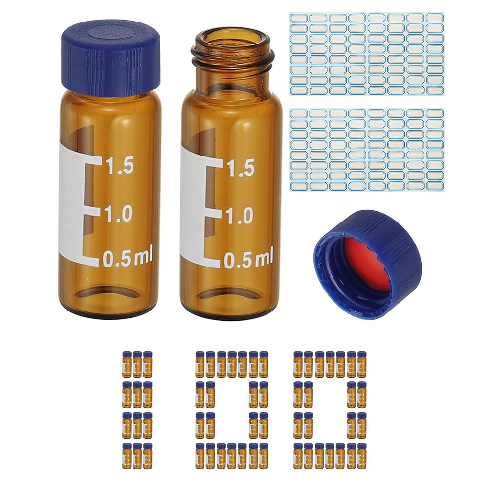 2ml Autosampler Vial, 100Pcs Amber Vials Sample Vial Solid Screw Cap with Labels
