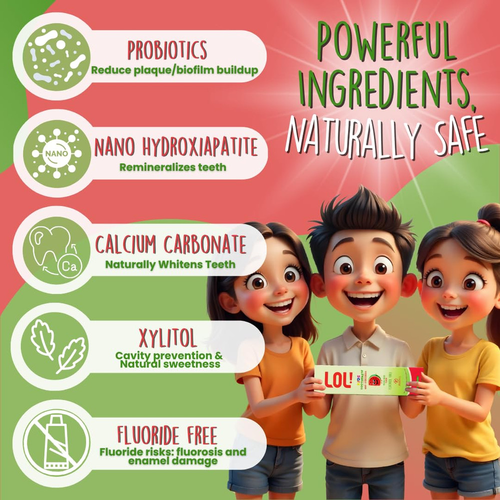 LOL Kids Toothpaste No Fluoride, Nano Hydroxyapatite Toothpaste, Probiotics, ...