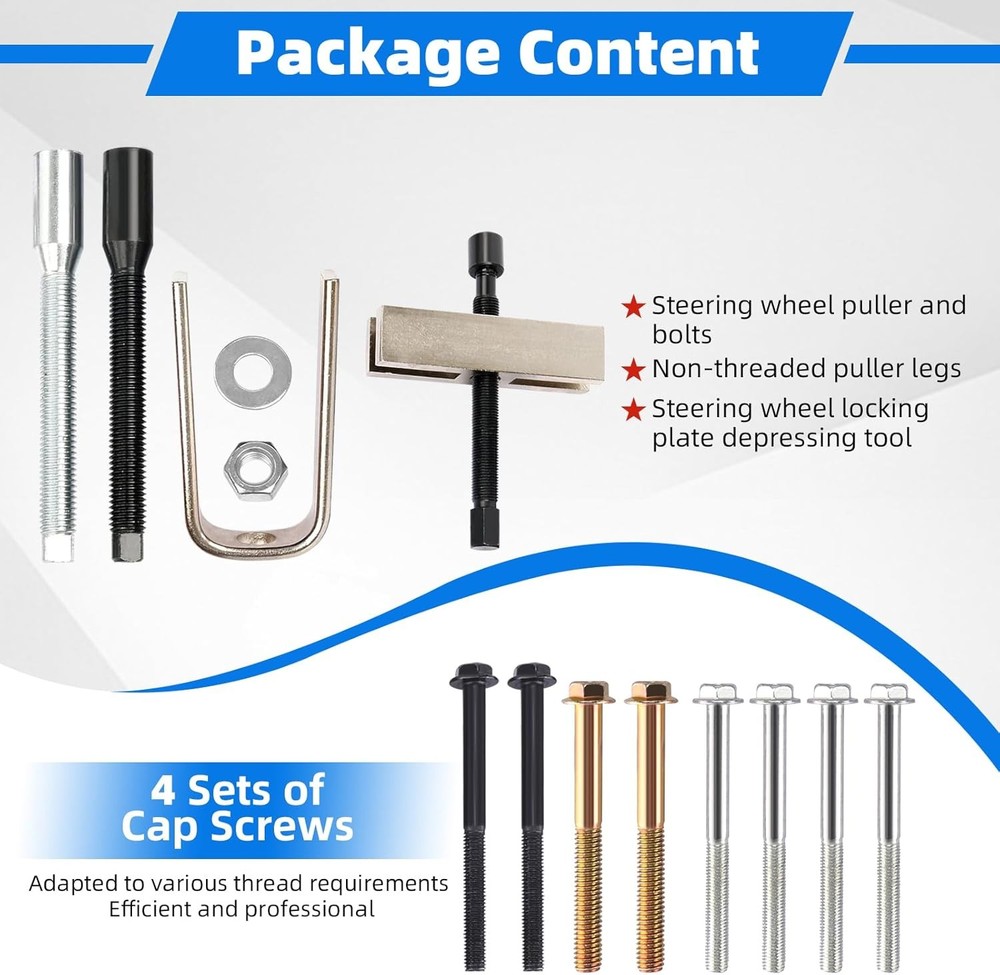 Automotive Steering Wheel Puller and Lock Plate Compressor Removal Tool Kit