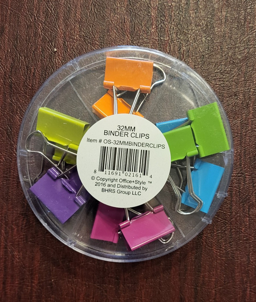 Office Style Medium Sized Binder Clips with Clear Plastic Storage Container