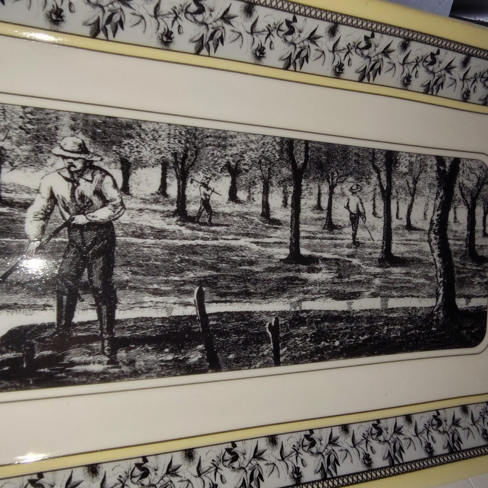 DesignPac Long Rectangular Ceramic Serving Tray Platter Black White Handle Sides