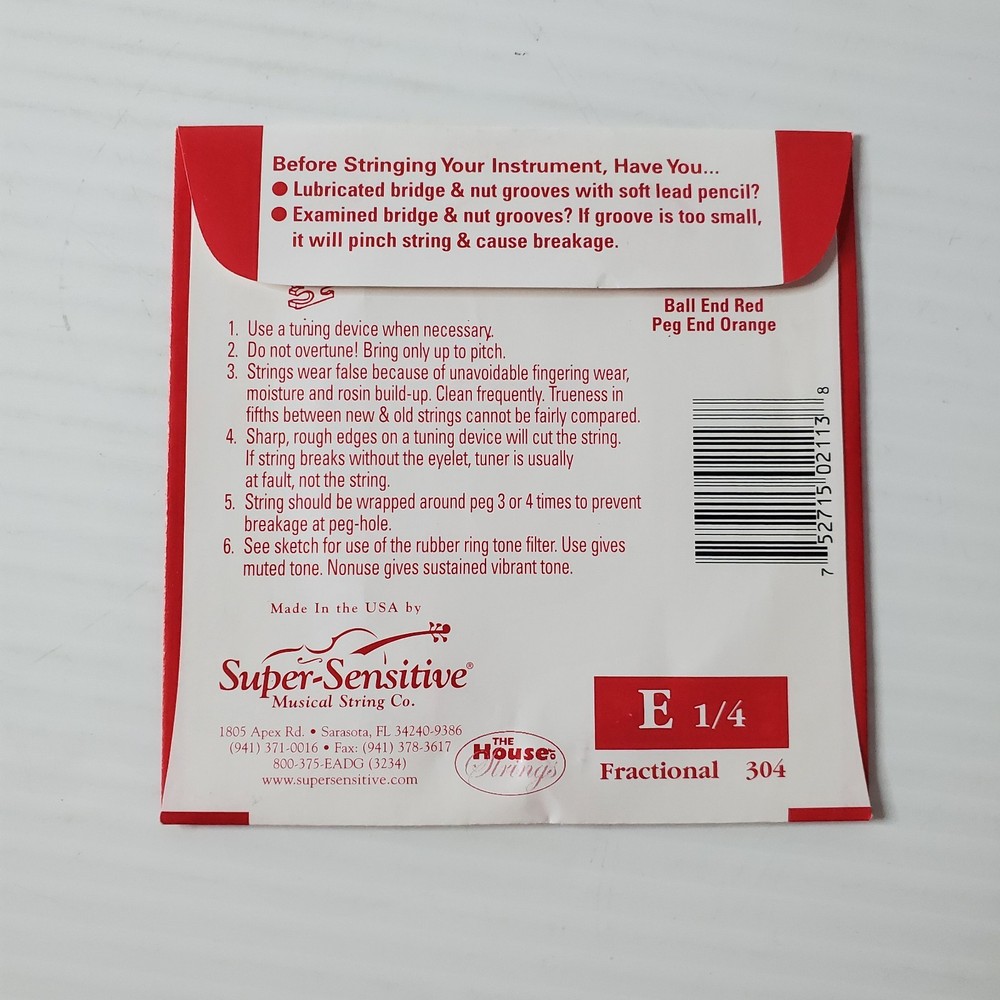 Super Sensitive Red Label Violin E String 1/4 Size SS2113 New