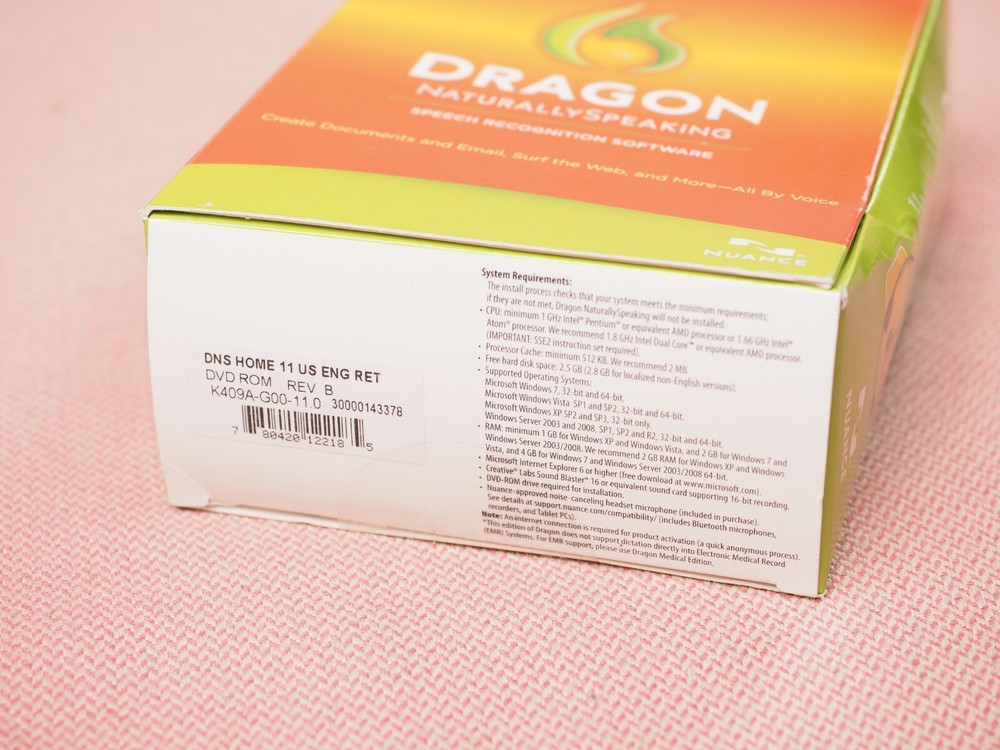 Dragon Naturally Speaking Home Version 11 Speech Recognition Software w/Head Set