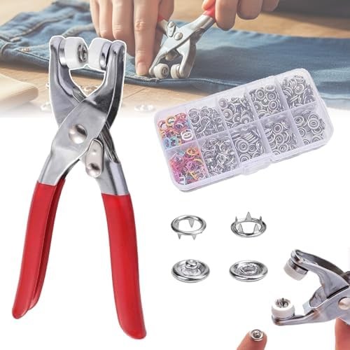 Sewing Kit with 100PCS Invisible Colored Metal Buckle & Manual Pressure Pliers