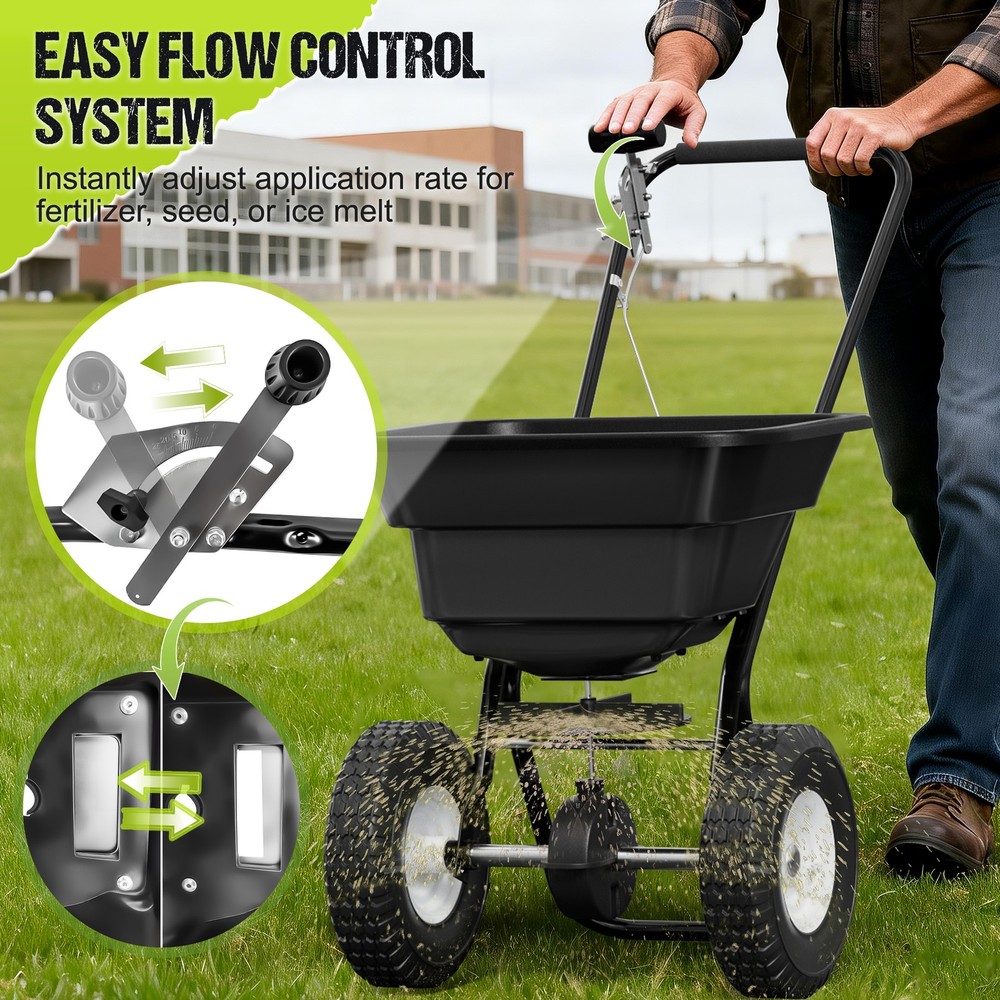 Push Lawn Spreader, 10ft Spreading Width, Broadcast Spreader with 80lbs Capacity