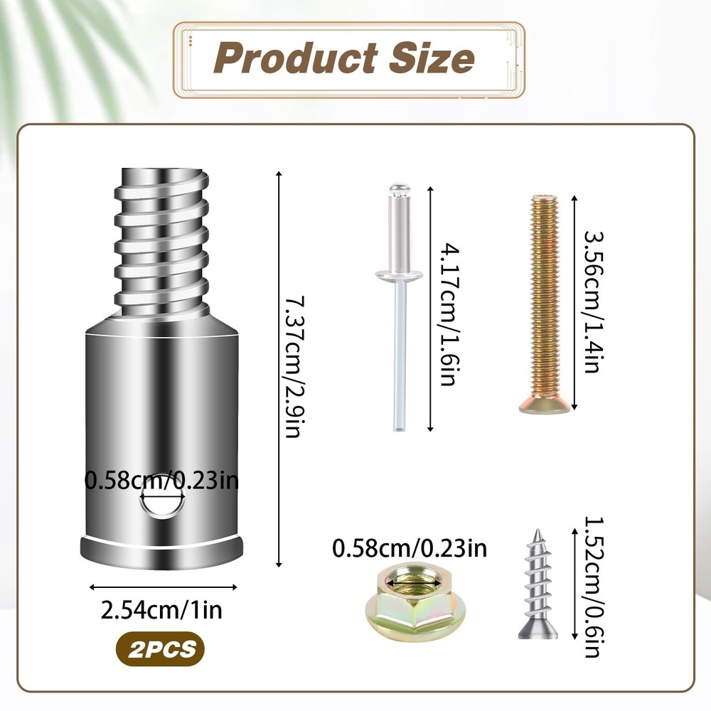Broom Handle Threaded End, 2 Set Replacement Kit Metal Tips for 1" Silver