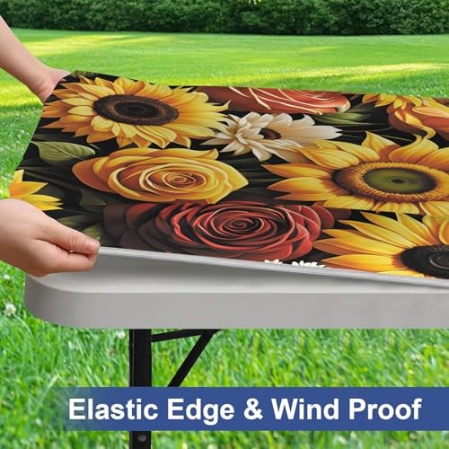 Picnic Table Cover with Elastic Edge,6FT 72" x 30" (Rectangular) Sunflower