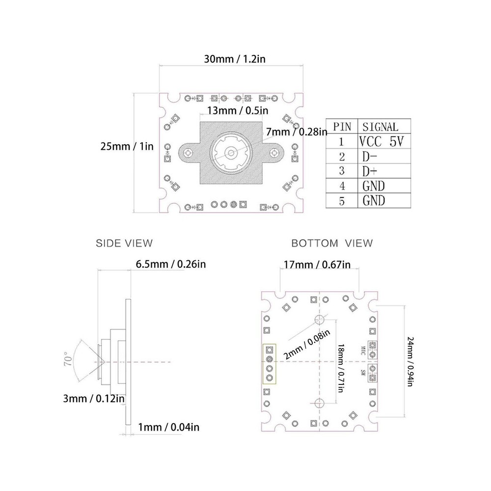 2MP Camera Module 72 Degree No Distortion Manual Focusing USB Wired Camera