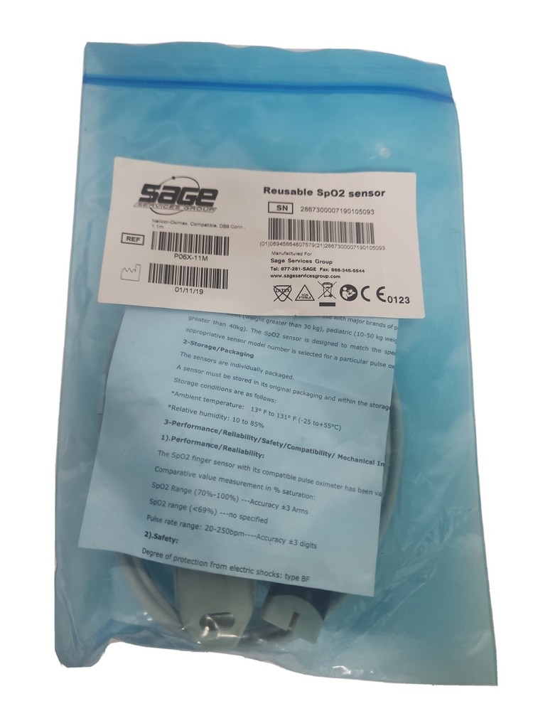 REPLACEMENT SENSOR FOR SAGE P06X-11M SHORT SPO2 SENSOR