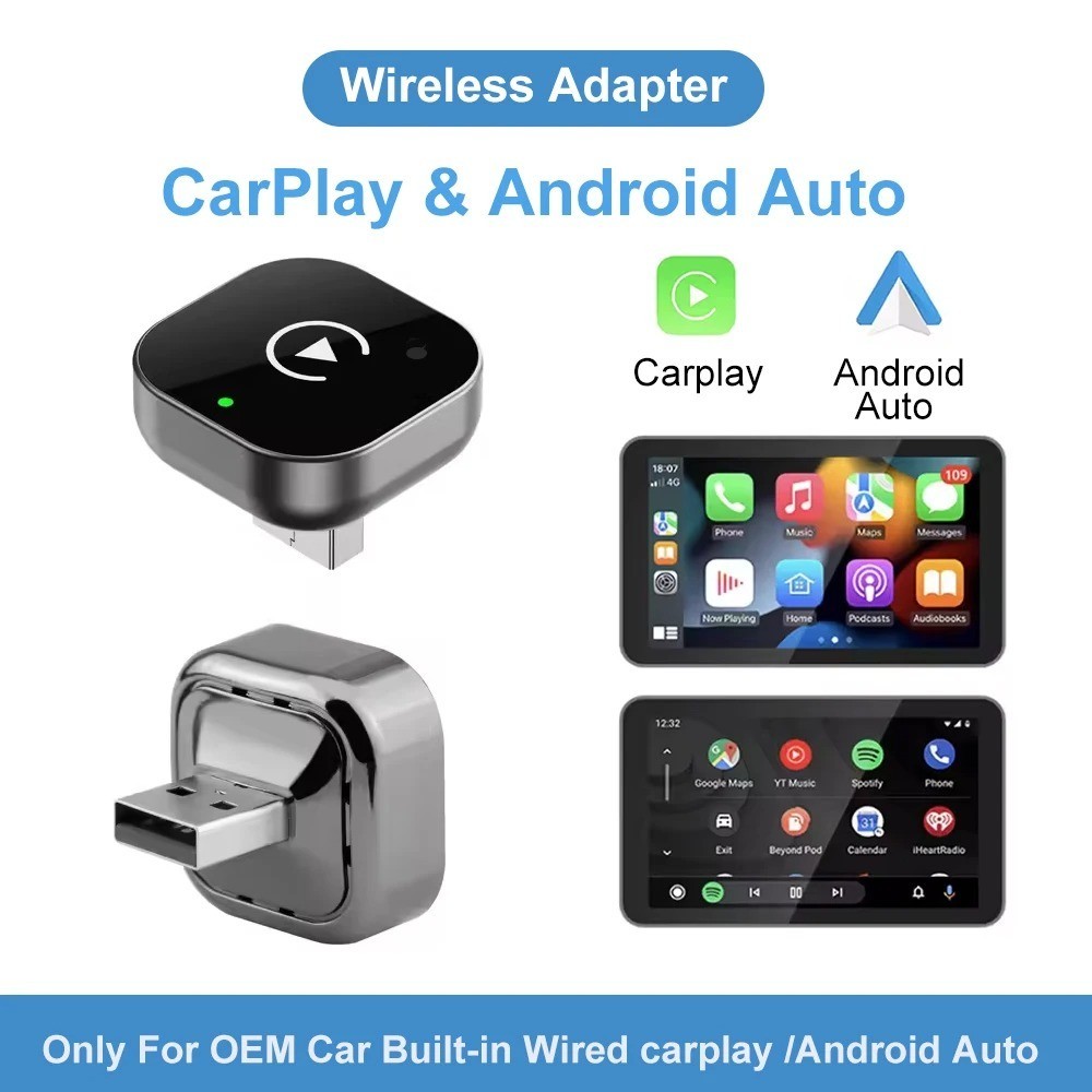 Wireless CarPlay Adapter 2-in-1 Android Auto Dongle Plug & Play USB