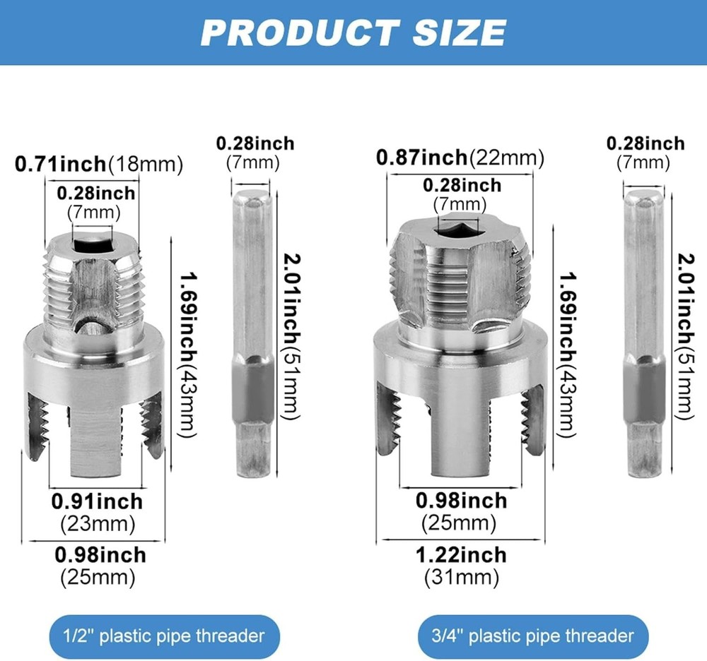 Pipe Threading Tool for Internal & External Threads, 2pcs Dual End 1/2" NPT & 3/