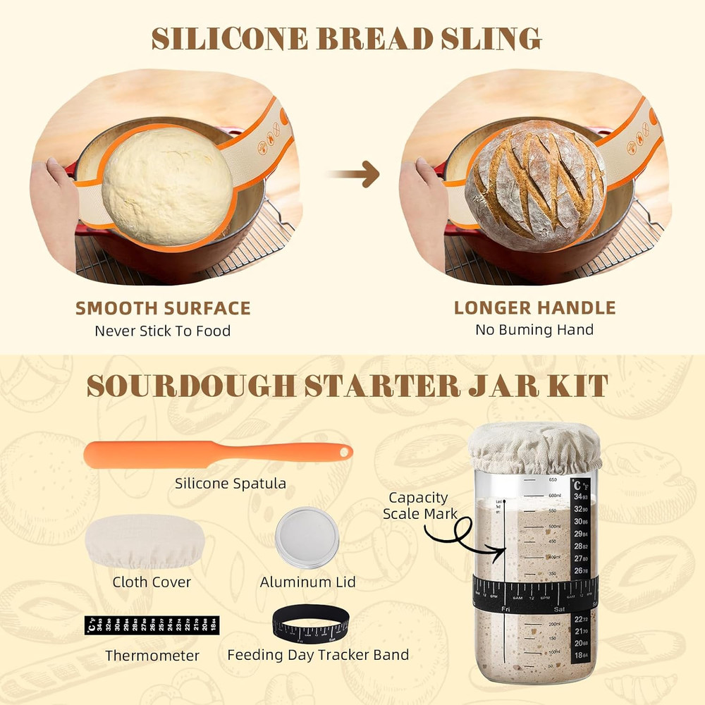 Sourdough Starter Kit with Proofing Basket and Baking Tools for Beginners