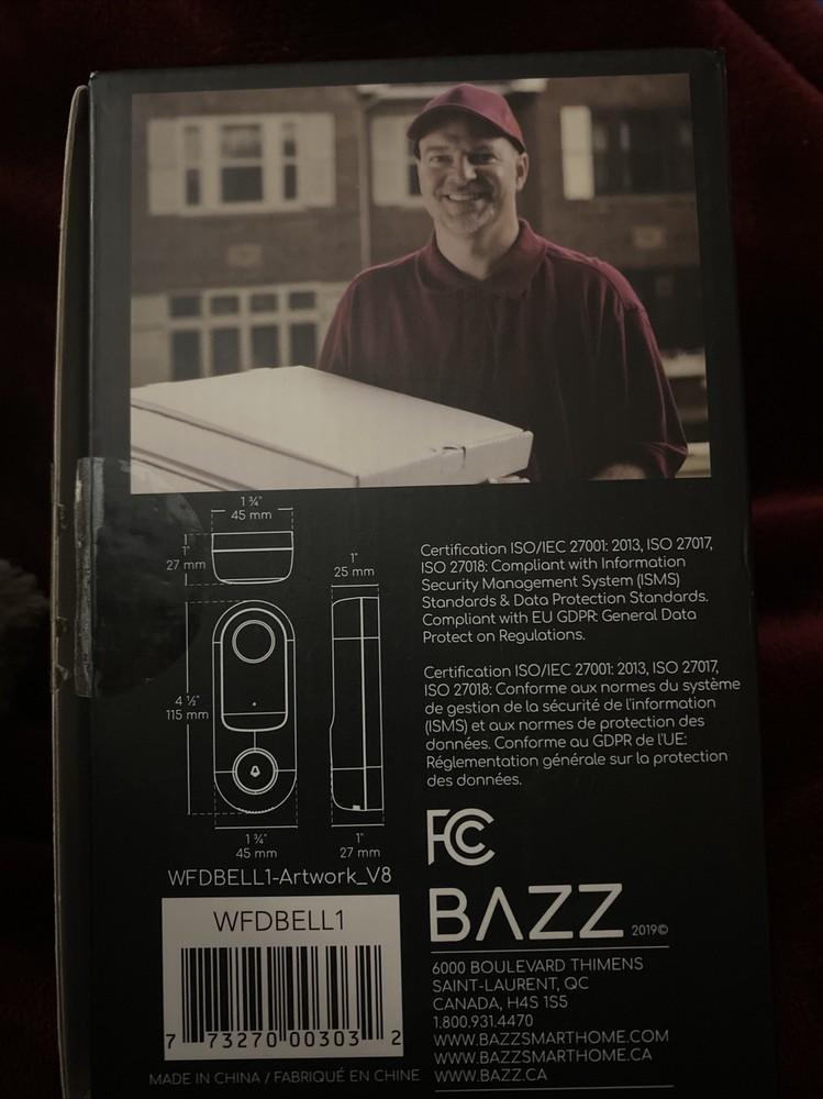 BAZZ Smart Door Bell Camera Wired Bell Button Wi-Fi Cable Visual Alert Remote