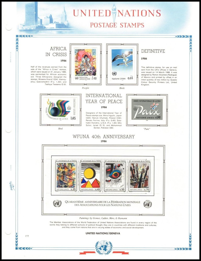 UNITED NATIONS in 135-Pg WHITE ACE ALBUM ~ 1951 to 1988 ~ 793 Stamps, Mint, F/VF