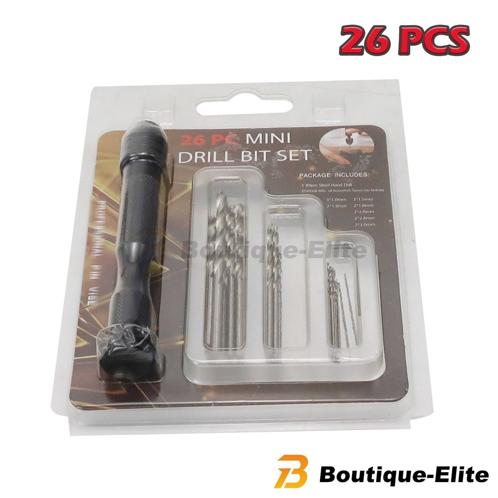 26PCS/Set Hobby Precision Pin Vise Mini Micro Hand Twist Drill Bits Rotary Tool