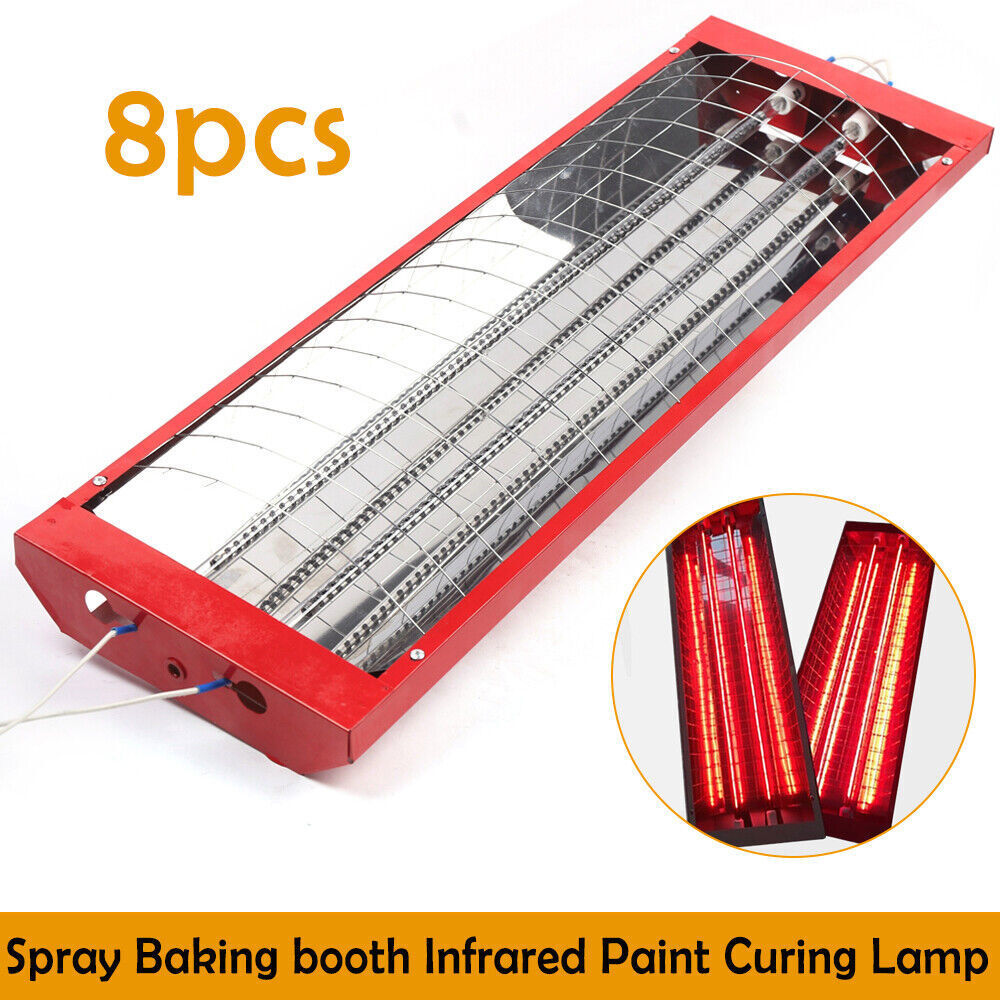 8 Pack 2000W Spray Baking Booth Infrared Paint Curing Light Heating Lamp Heaters