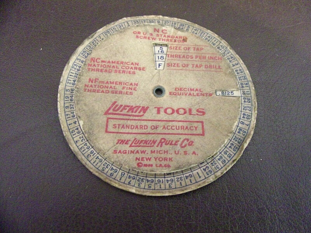 Vintage Lufkin Tools Thread Circular Guide 1935 Copyright