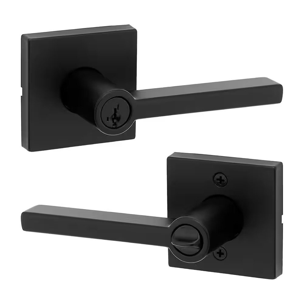 Halifax Square Matte Black Keyed Entry Door Handle Featuring Smartkey Security
