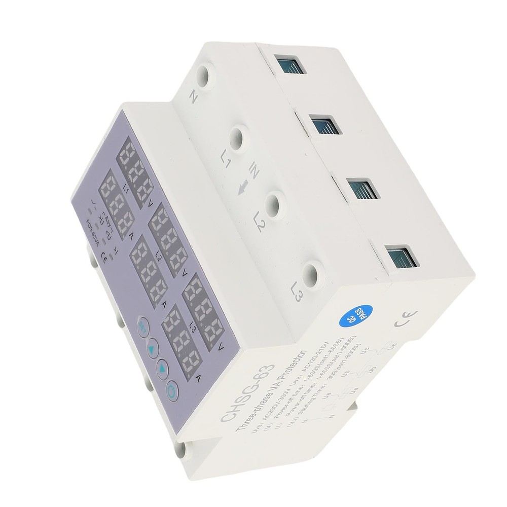 3 Phase DIN Rail Voltmeter Ammeter Auto Overvoltage Overcurrent Protector AC230