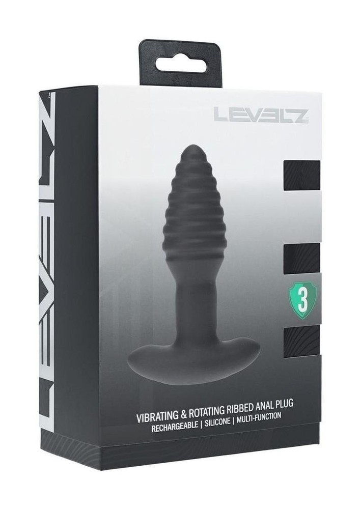 Levelz Vibrating & Rotating Ribbed Silicone Rechargeable Anal Plug with Remote C