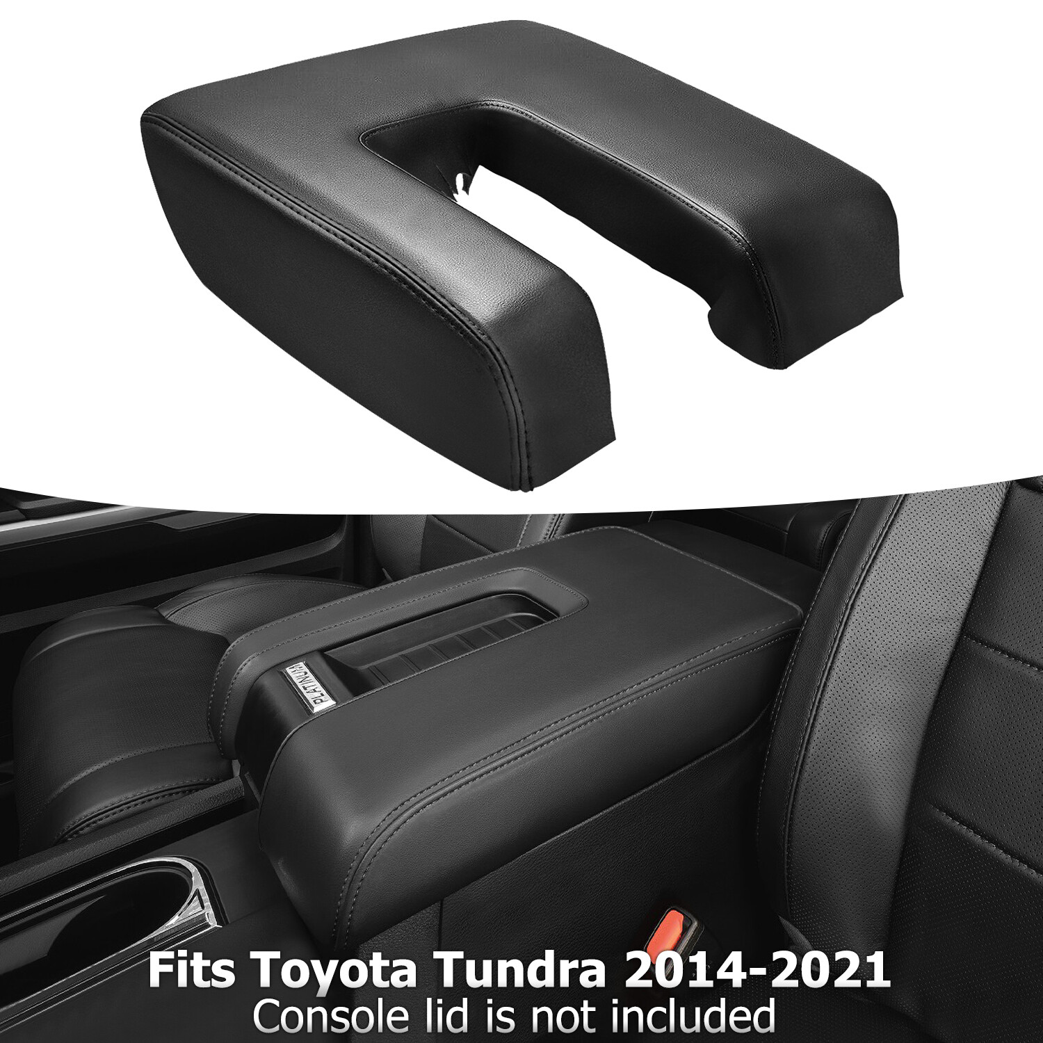 Fits 2014-2021 Toyota Tundra Center Console Lid Armrest Leather Cover Trim Black