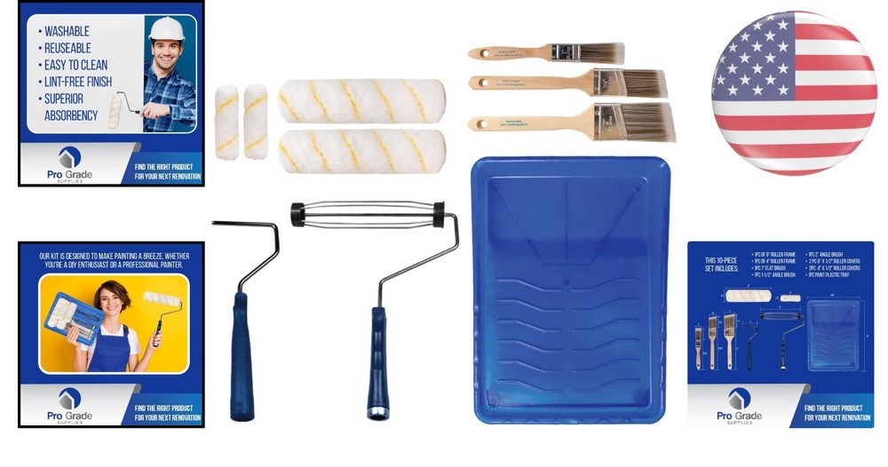 Versatile Paint Roller Kit - 10 Piece Set for Interior & Exterior Projects