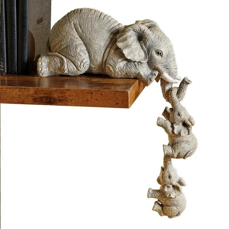 3Pcs Elephant Figurines Set Resin Crafts Cute Elephant Holding Baby Home Decor