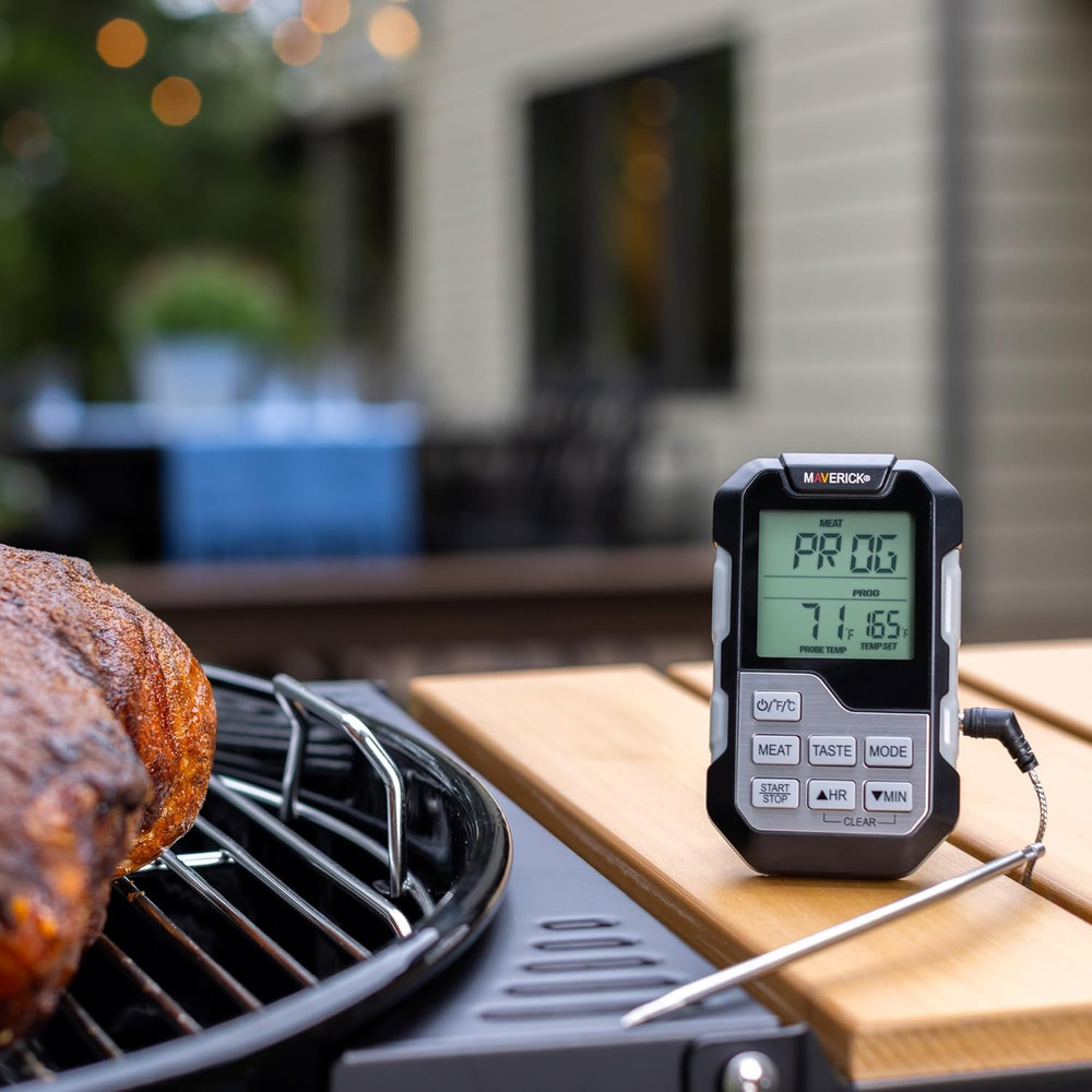 Single Probe BBQ Thermometer & Timer, Pre-Programmed Temps for 9 Meats, Color-Ch