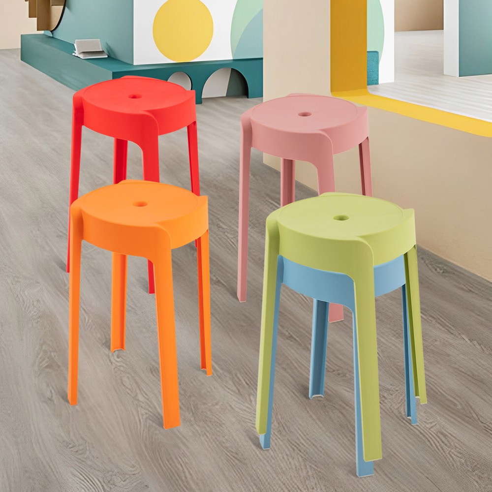Round Plastic Seat PP Stackable Stool Multicolor Students Chair Windmill Shape