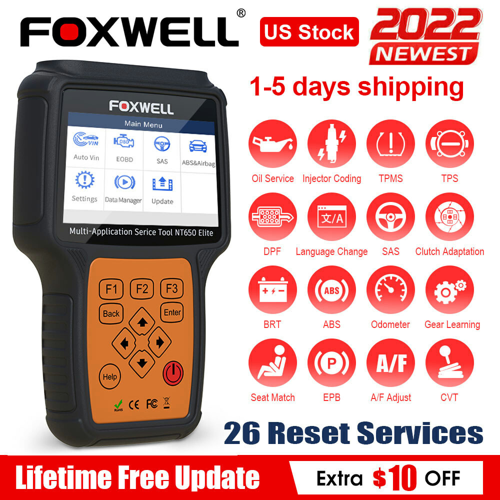 Auto code reader EPB injector TPMS SAS DPF ABS SRS Scanner FOXWELL NT650 Elite