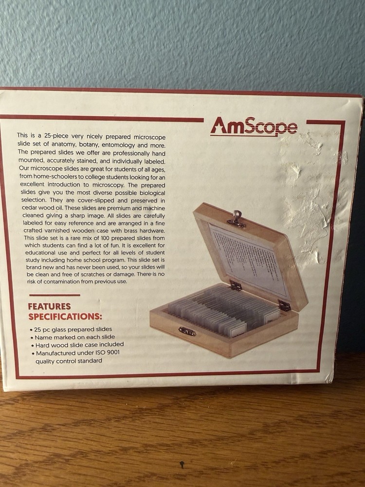 Amscope 25 Prepared Biology Microscope Slides NEW
