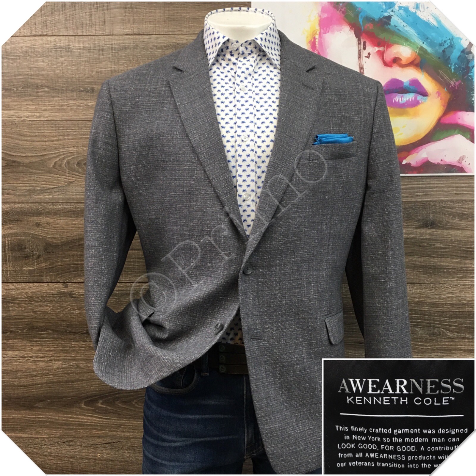 KENNETH COLE Mens Blazer Sport Coat Casual Jacket Size 48R Slim Fit Wool Suit