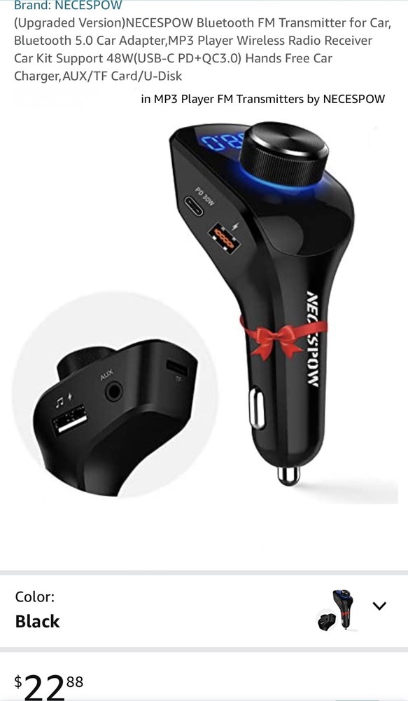 Bluetooth 5.0 Car Wireless FM Transmitter Adapter 2 USB PD Charger AUX