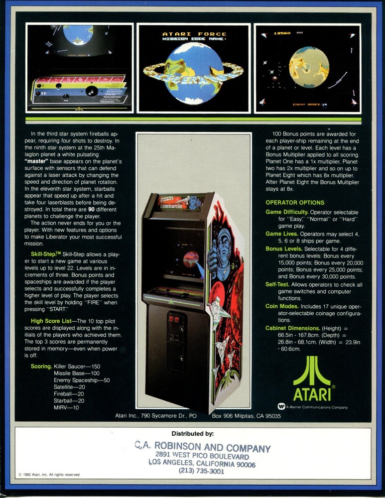 Liberator Atari Video Arcade Flyer / Brochure / Ad - Excellent - Foldout