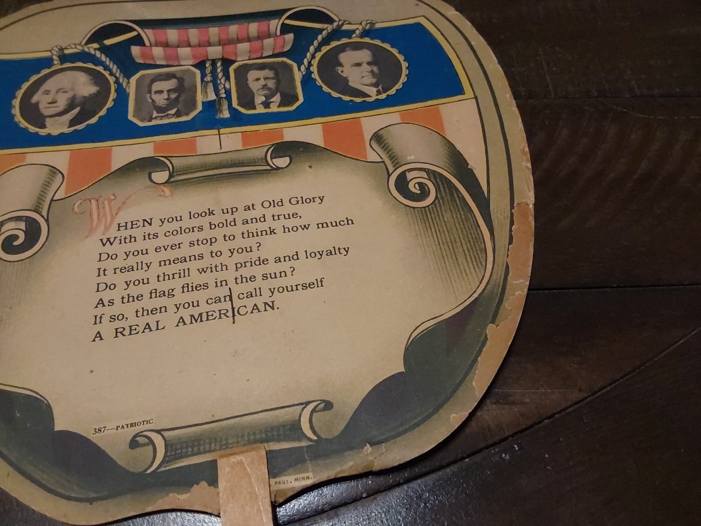 1920s Calvin Coolidge Patriotic Hand Fan Wm. Frear Troy NY