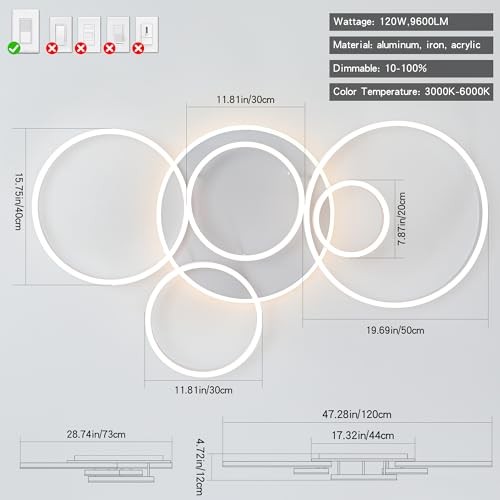 Modern LED Ceiling Light White Flush Mount White Ceiling Light, 6-light