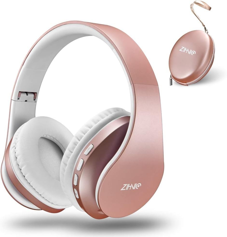 Over-Ear Bluetooth Headphones - Foldable Wireless Hi-Fi Stereo in Rose Gold