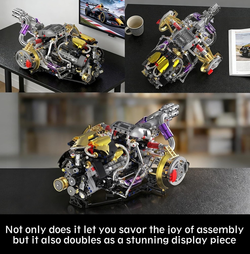 V8 Engine Model Kit That Works, 1394 PCS Advanced Collectible Engine Building Bl