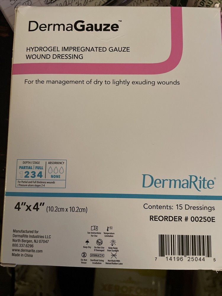DermaGauze Hydrogel Wound Dressing 2x2”Square Impregnated 25 Ct