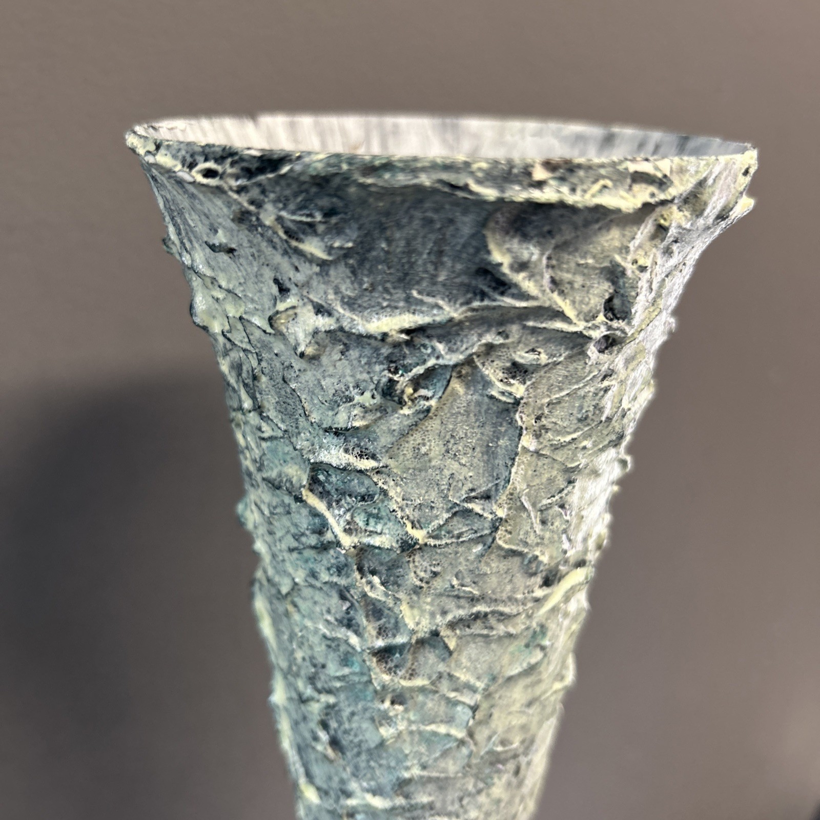 Upcycled Tall Vase Grunge Moody Textured Painted White Waxed Resin Blend 15”