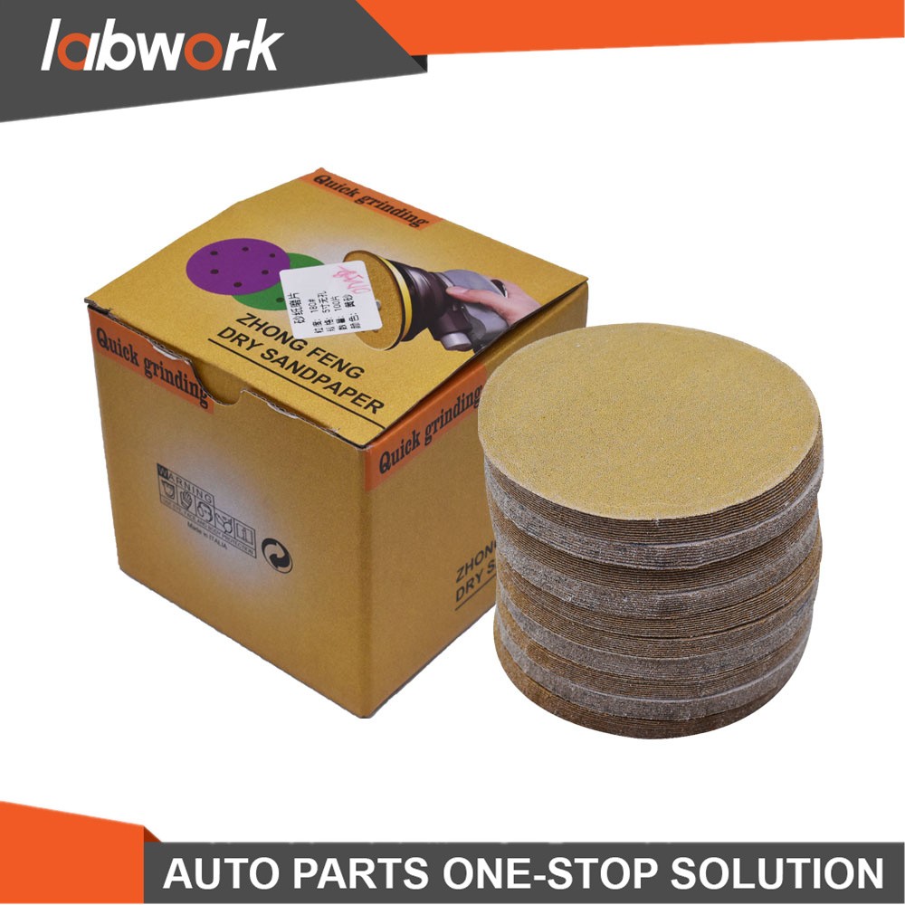 Labwork 100 Pack 5" 240 Grit NO-Hole Disc Hook Loop Pads Sanding Discs Flocking