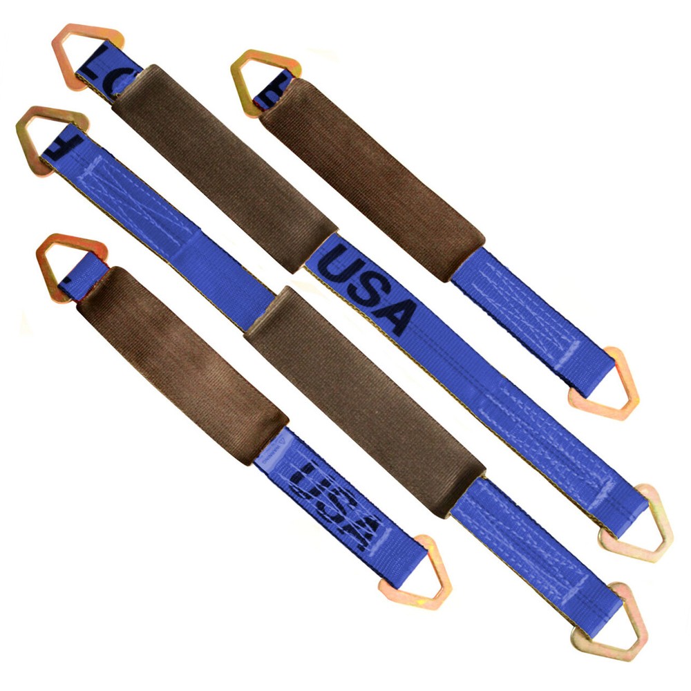 2" Tie Down Axle Straps 21" & 31" w/ Triangle Flat D Ring for Rollback Cargo Tow