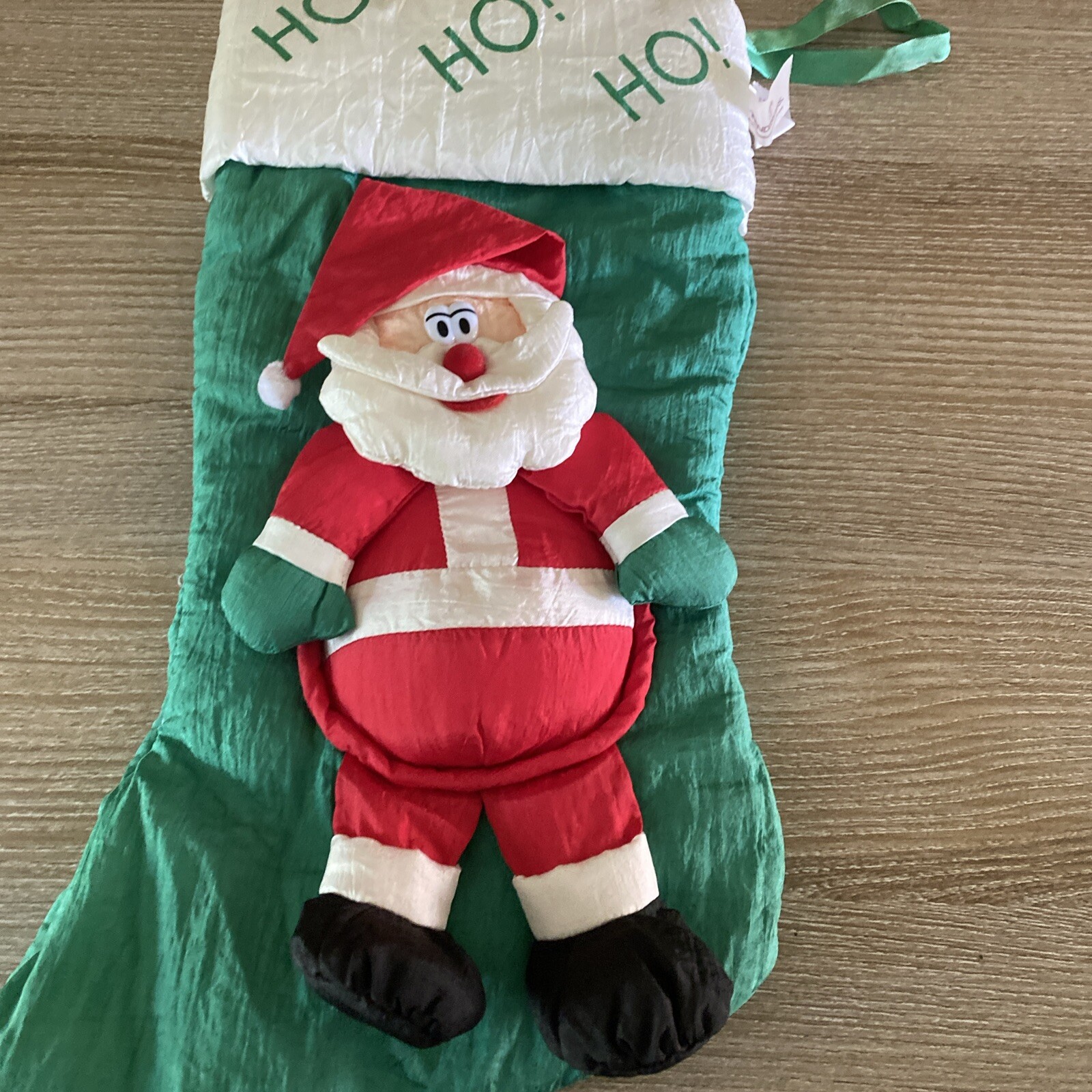 3D 1980s Ho Ho Ho Santa stocking parachute puff