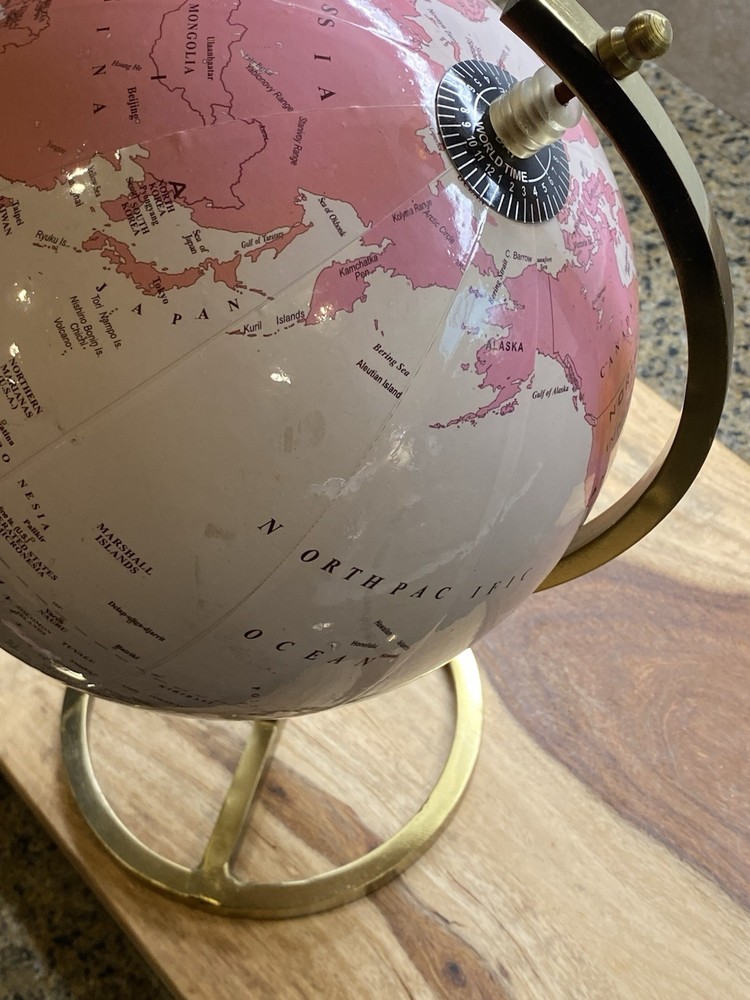 World Globe Pink With Gold Tone Solid Stand Desktop