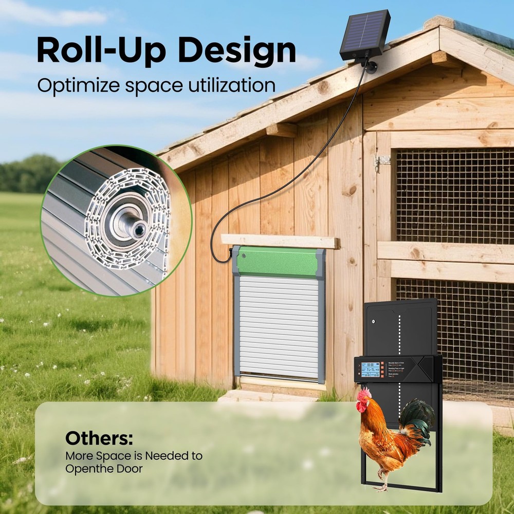 Automatic Solar Chicken Coop Door w/ Remote - Light Sensor & Timer - Aluminum Al
