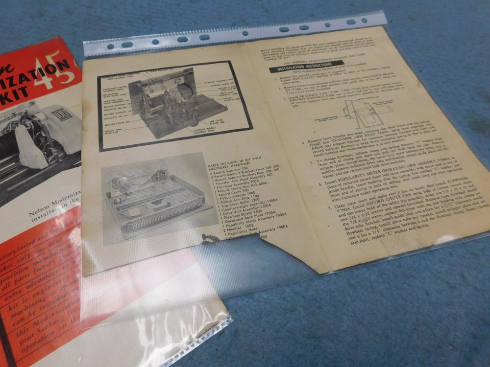 Seeburg M100A 45 rpm Conversion Nelson Modernization Kit brochure + instructions